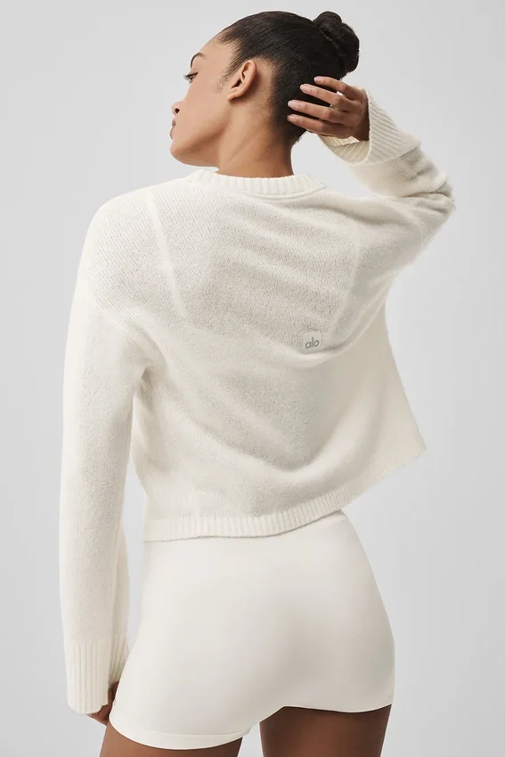 Cardigan con collo a cravatta New Class in misto lana e cashmere - Avorio