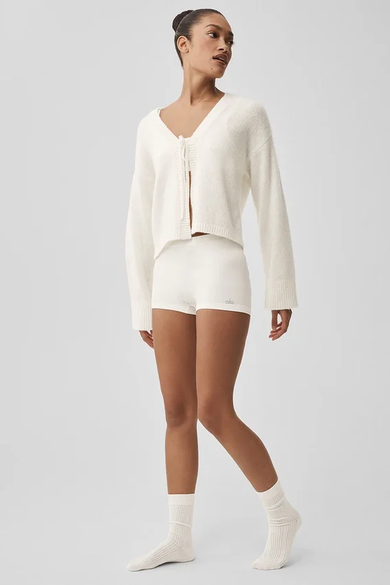Cardigan con collo a cravatta New Class in misto lana e cashmere - Avorio