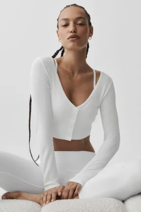 Cardigan corto a coste "Whisper" - Bianco