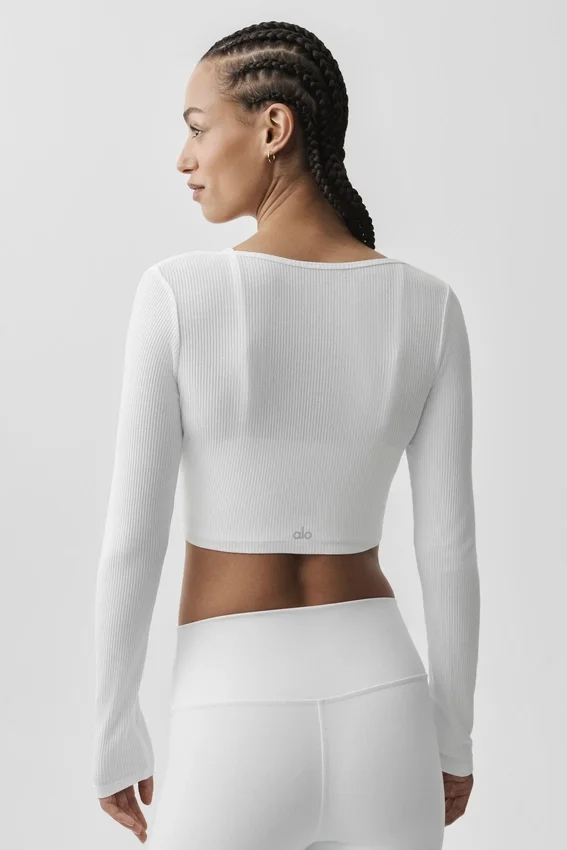 Cardigan corto a coste "Whisper" - Bianco