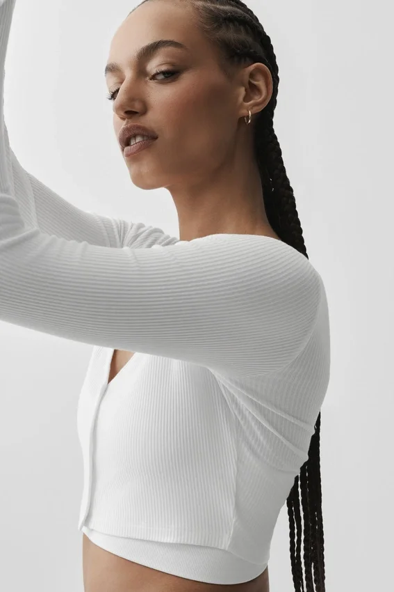 Cardigan corto a coste "Whisper" - Bianco