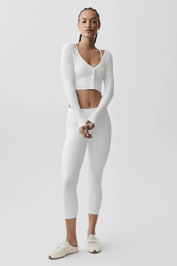 Cardigan corto a coste "Whisper" - Bianco
