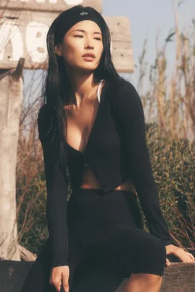 Cardigan corto a costine Whisper - Nero