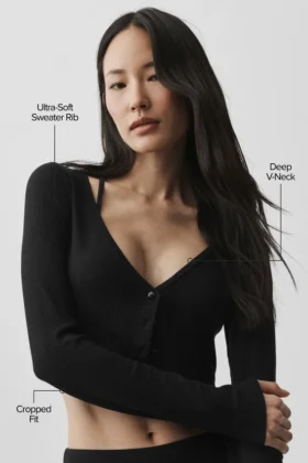 Cardigan corto a costine Whisper – Nero