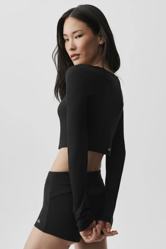 Cardigan corto a costine Whisper - Nero