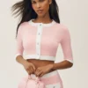 Cardigan corto Capri Dream in cotone e cashmere - Rosa sole/Bianco