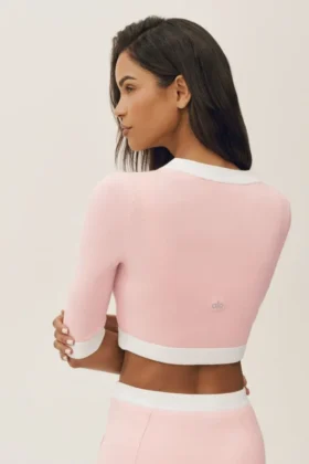 Cardigan corto Capri Dream in cotone e cashmere – Rosa sole/Bianco