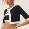 Cardigan corto Capri Dream in misto cotone e cashmere - Nero/Bianco