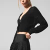 Cardigan corto in cashmere trasparente - Nero