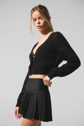 Cardigan corto in cashmere trasparente - Nero