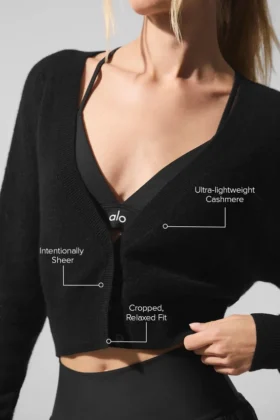 Cardigan corto in cashmere trasparente – Nero