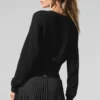 Cardigan corto in cashmere trasparente - Nero