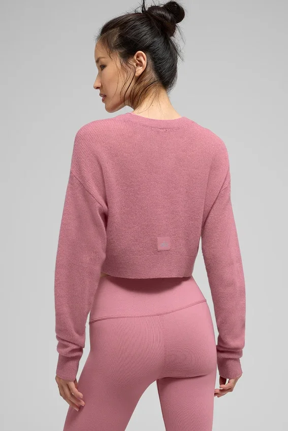 Cardigan corto in cashmere trasparente - Rosa selvatico