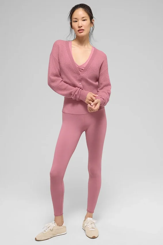 Cardigan corto in cashmere trasparente - Rosa selvatico
