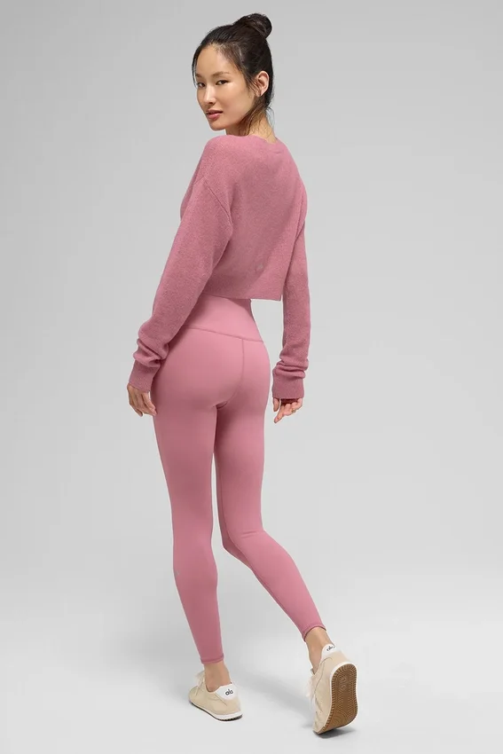 Cardigan corto in cashmere trasparente - Rosa selvatico