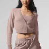 Cardigan corto in cashmere trasparente - Taupe