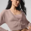 Cardigan corto in cashmere trasparente - Taupe