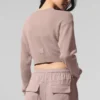 Cardigan corto in cashmere trasparente - Taupe