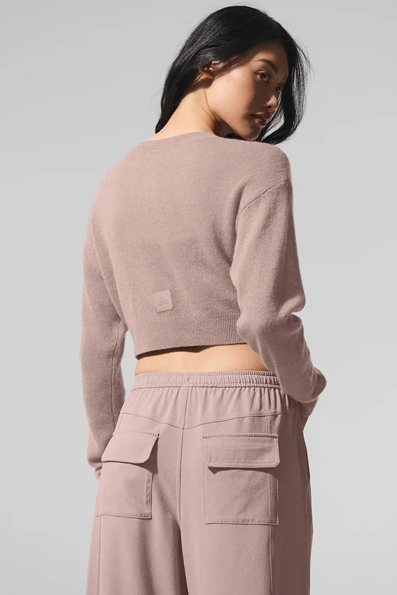 Cardigan corto in cashmere trasparente - Taupe