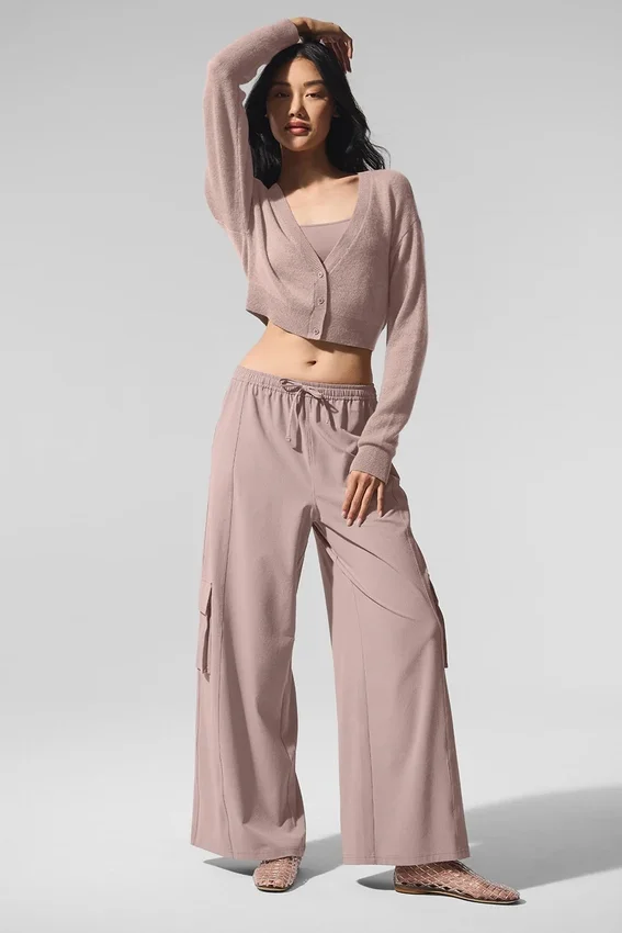 Cardigan corto in cashmere trasparente - Taupe