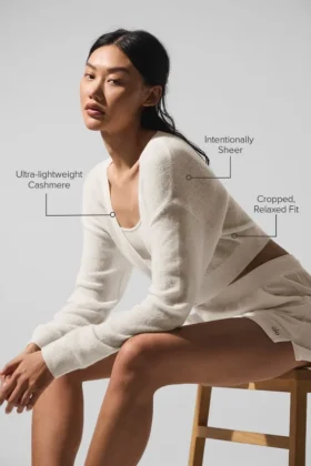 Cardigan corto in cashmere velato – Avorio