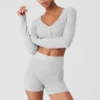Cardigan corto “Me Time” in Alolux – Grigio melange sportivo