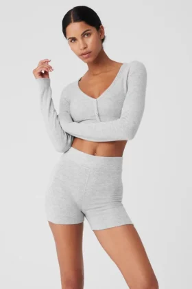 Cardigan corto “Me Time” in Alolux – Grigio melange sportivo