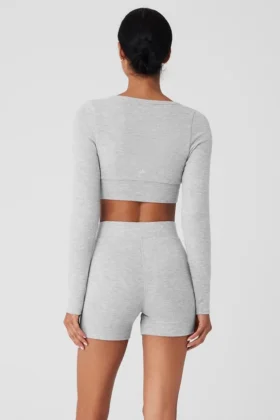 Cardigan corto “Me Time” in Alolux – Grigio melange sportivo