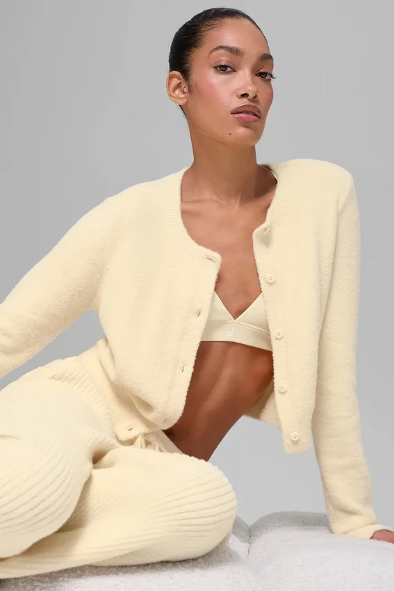 Cardigan corto Snuggle up Maglione - Giallo candela