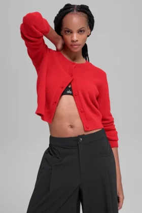 Cardigan corto Snuggle up Maglione - Rosso brillante