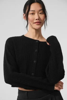 Cardigan in cashmere a trama waffle - Nero