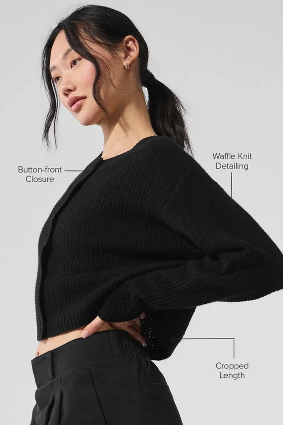 Cardigan in cashmere a trama waffle - Nero