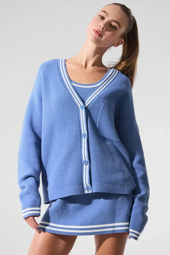 Cardigan in maglia Tennis Club - Blu cristallino/Bianco