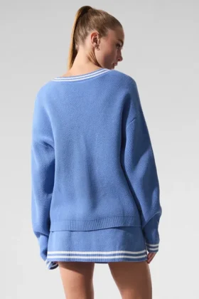 Cardigan in maglia Tennis Club – Blu cristallino/Bianco
