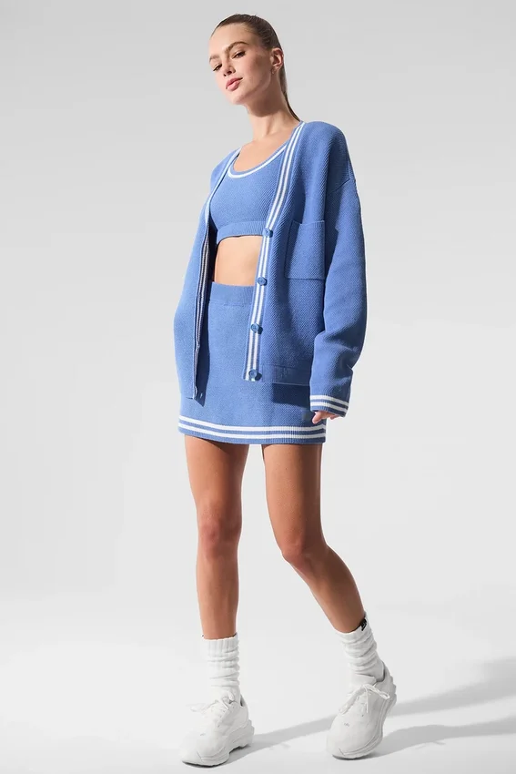 Cardigan in maglia Tennis Club - Blu cristallino/Bianco