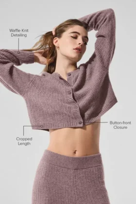Cardigan in morbido cashmere a trama a nido d’ape – Grigio fungo melange