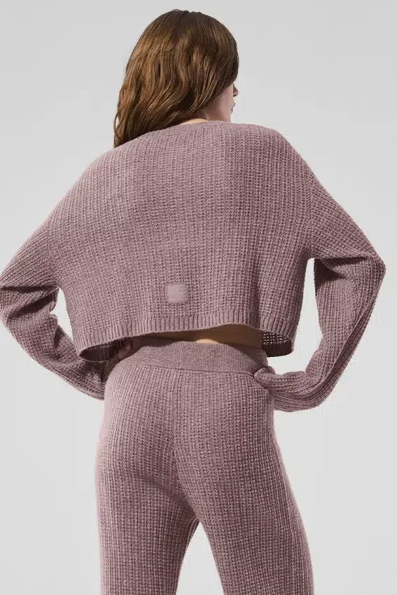 Cardigan in morbido cashmere a trama a nido d’ape - Grigio fungo melange