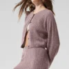 Cardigan in morbido cashmere a trama a nido d’ape - Grigio fungo melange