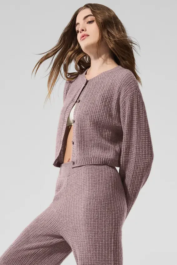Cardigan in morbido cashmere a trama a nido d’ape - Grigio fungo melange