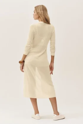 Cardigan lungo Heatwave in seta e cashmere – Beige sabbia