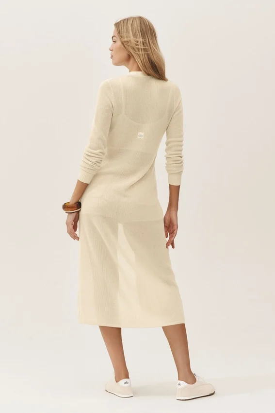Cardigan lungo Heatwave in seta e cashmere - Beige sabbia