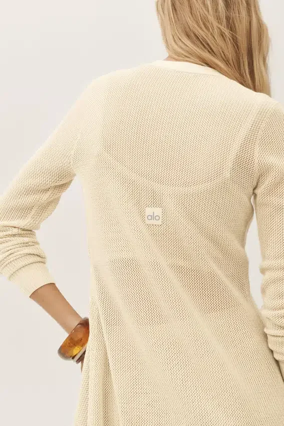 Cardigan lungo Heatwave in seta e cashmere - Beige sabbia