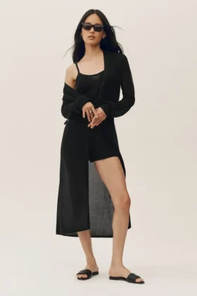 Cardigan lungo Heatwave in seta e cashmere - Nero