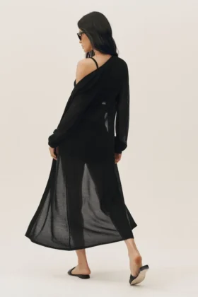 Cardigan lungo Heatwave in seta e cashmere – Nero