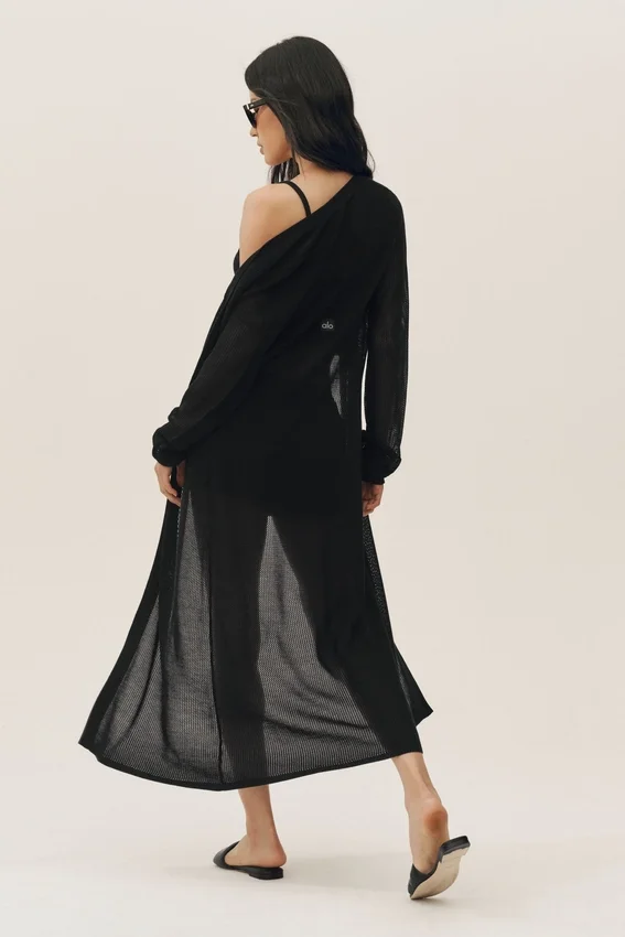 Cardigan lungo Heatwave in seta e cashmere - Nero