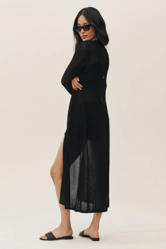 Cardigan lungo Heatwave in seta e cashmere - Nero