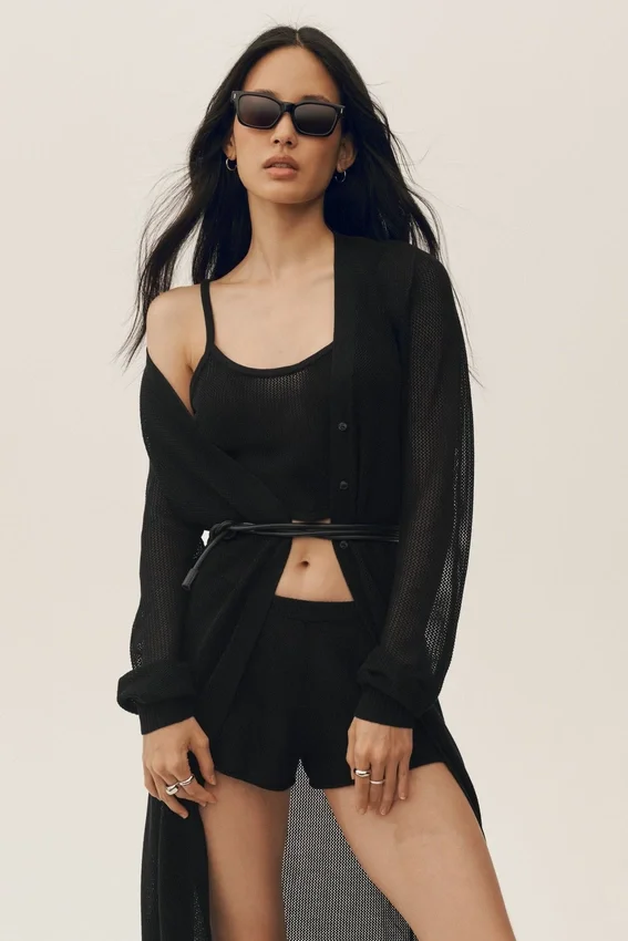 Cardigan lungo Heatwave in seta e cashmere - Nero