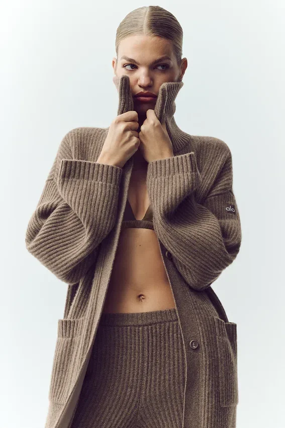 Cardigan lungo in cashmere Northstar - Cacao alpino melange