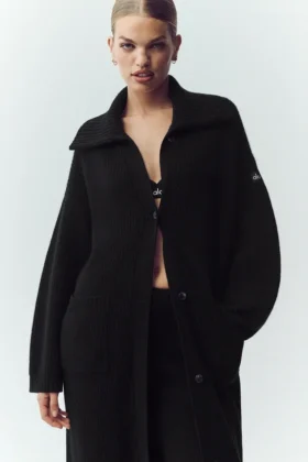 Cardigan lungo in cashmere Northstar - Nero