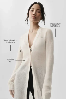 Cardigan lungo in cashmere trasparente – Avorio